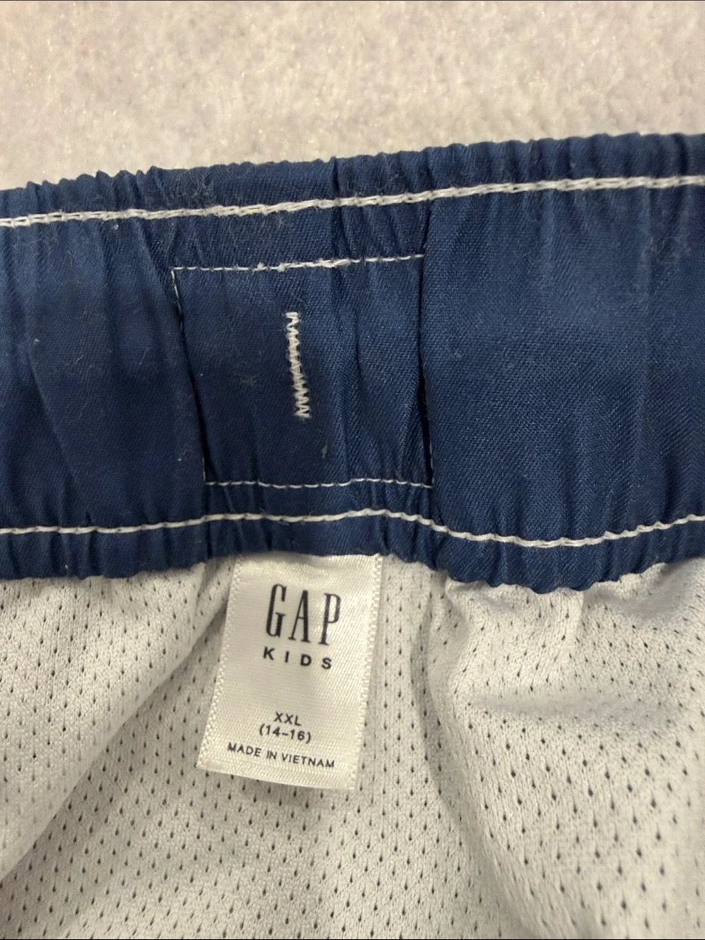 Boys Navy Swim Trunks with Red Stripes